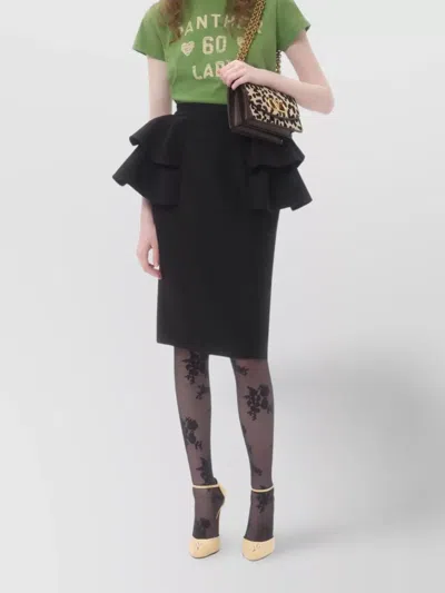 Valentino Black Skirt With Ruffles On The Sides In Black