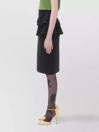 Valentino Black Skirt With Ruffles On The Sides In Black