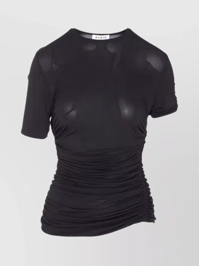 Alaïa Alaia Viscose Elastane Pleats T-shirt In Black