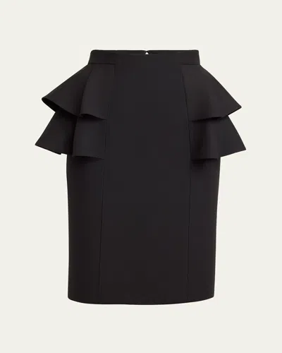 Valentino Black Skirt With Ruffles On The Sides In Black