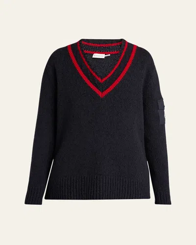 Moncler Padded V-neck Wool-blend Sweater In Black