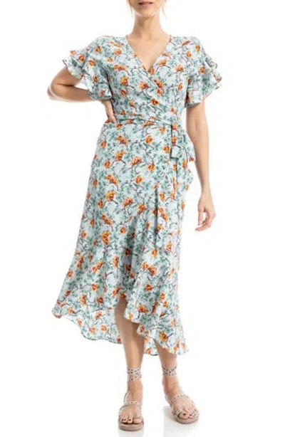 Max Studio Ruffle Crepe High/low Wrap Midi Dress In Multi