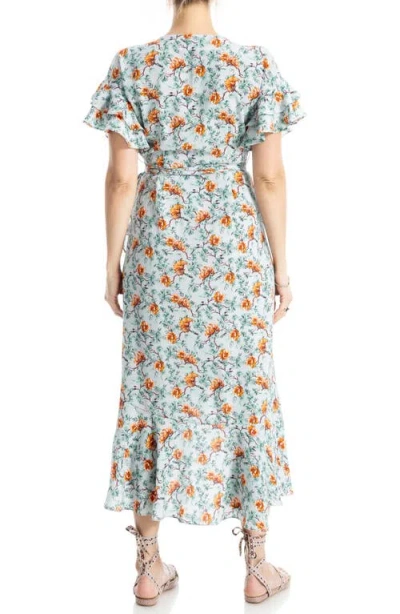 Max Studio Ruffle Crepe High/low Wrap Midi Dress In Multi