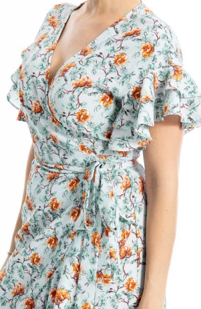 Max Studio Ruffle Crepe High/low Wrap Midi Dress In Multi