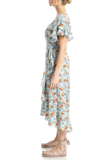 Max Studio Ruffle Crepe High/low Wrap Midi Dress In Multi