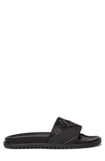 Fendi Rubber Slides With High Strap And Embossed Ff Motif Shoes In Black