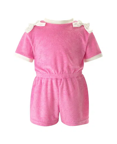Rachel Riley Girls' Bow Towelling Playsuit - Little Kid, Big Kid In Pink