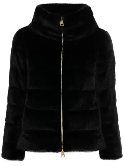 Herno Quilted Faux Fur Down Jacket In Black