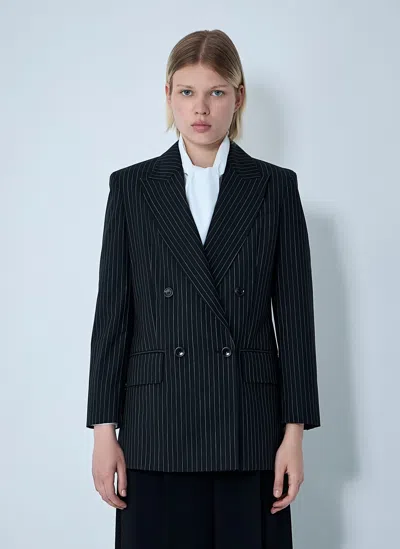 Max Mara Black Pinstriped Double-breasted Wool Jacket In Black