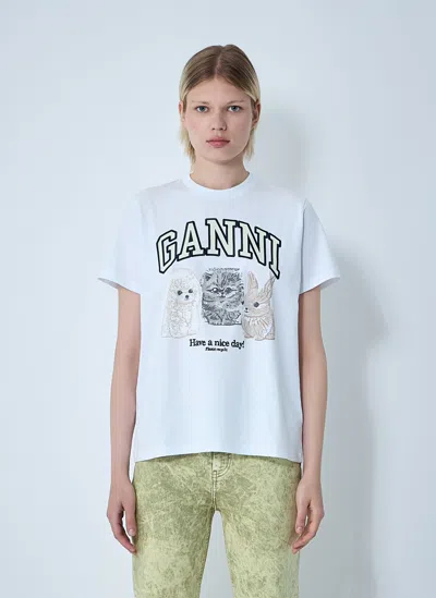 Ganni Basic Cotton Jersey Animals Relaxed T-shirt