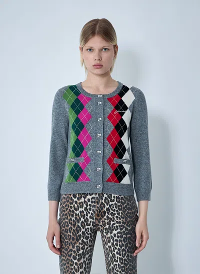 Ganni Argyle-pattern Logo-embroidered Cardigan In Multi