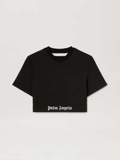 Palm Angels Classic Logo Cropped T-shirt In Black