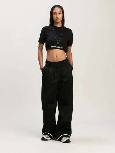 Palm Angels Classic Logo Cropped T-shirt In Black