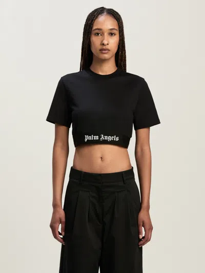 Palm Angels Classic Logo Cropped T-shirt In Black