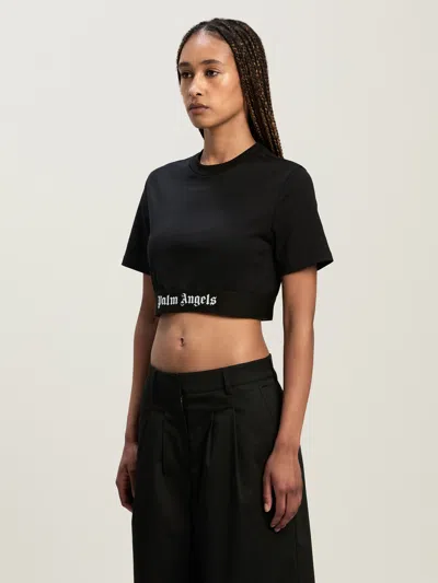 Palm Angels Classic Logo Cropped T-shirt In Black