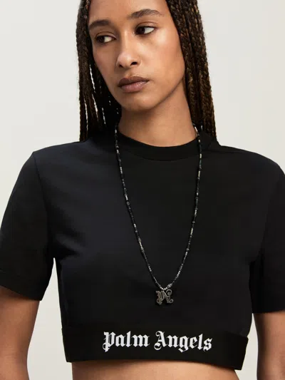 Palm Angels Classic Logo Cropped T-shirt In Black
