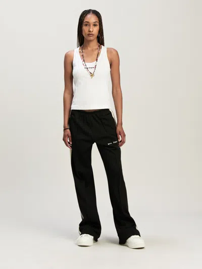 Palm Angels White Logo-embroidered Ribbed Tank Top In Neutral