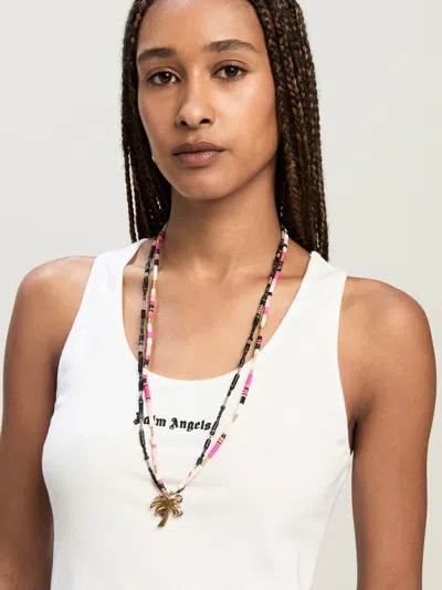 Palm Angels White Logo-embroidered Ribbed Tank Top In Neutral