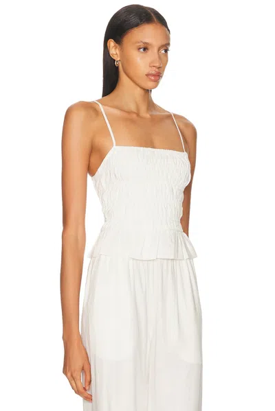 Solid & Striped Delta Smocked Cropped Poplin Top In White