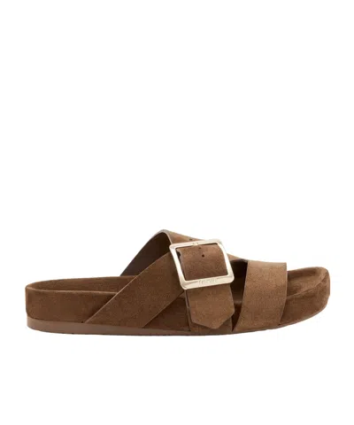 Loewe Slide Sandals With Asymmetric Round Toe In Brown