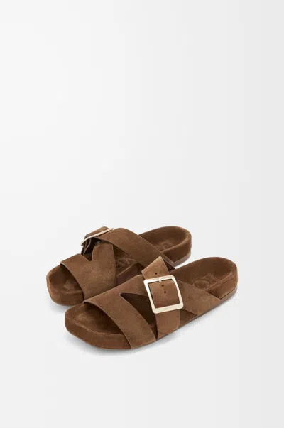 Loewe Slide Sandals With Asymmetric Round Toe In Brown