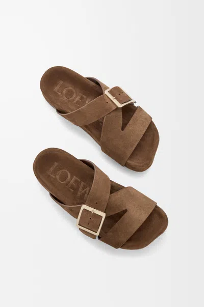 Loewe Slide Sandals With Asymmetric Round Toe In Brown