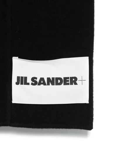 Jil Sander Rectangular Wool Scarf Soft Texture In Black