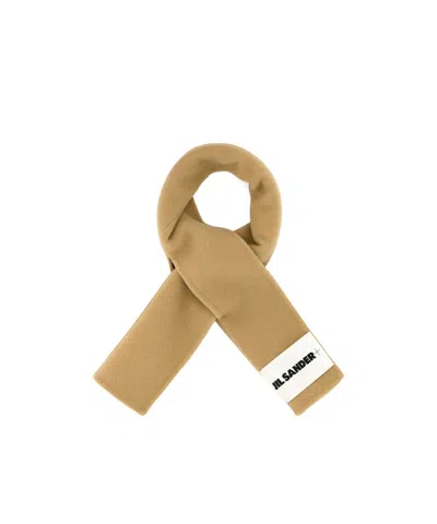 Jil Sander Light Brown Logo Patch Scarf In Brown