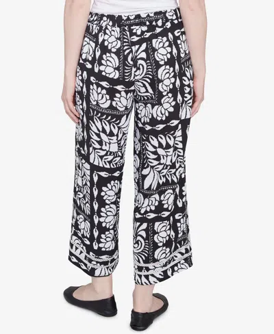 Ruby Rd. Petite Lotus Patchwork Crepe Capri Pants In Black