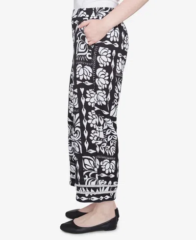 Ruby Rd. Petite Lotus Patchwork Crepe Capri Pants In Black