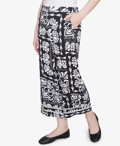 Ruby Rd. Petite Lotus Patchwork Crepe Capri Pants In Black