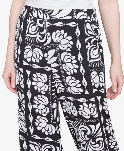 Ruby Rd. Petite Lotus Patchwork Crepe Capri Pants In Black