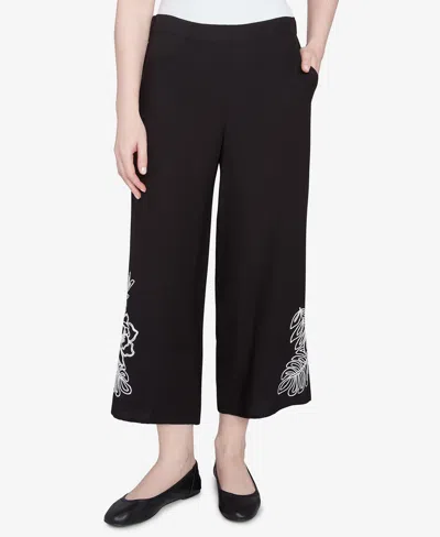 Ruby Rd. Petite Soft Tropical Fern Embroidered Capri Pants In Black