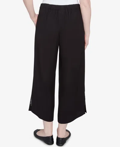 Ruby Rd. Petite Soft Tropical Fern Embroidered Capri Pants In Black