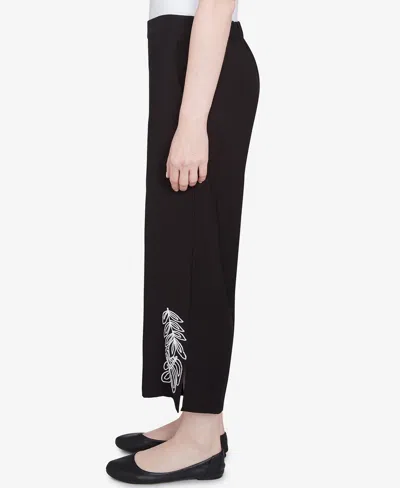 Ruby Rd. Petite Soft Tropical Fern Embroidered Capri Pants In Black