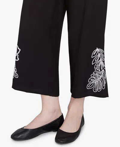 Ruby Rd. Petite Soft Tropical Fern Embroidered Capri Pants In Black