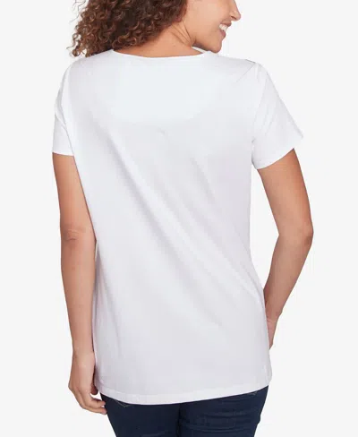 Ruby Rd. Petite Scoop Neck Palm Print T Shirt In White