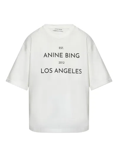 Anine Bing Graphic Print Crew Neck Short Sleeve Top In White