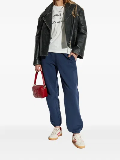 Anine Bing Graphic Print Crew Neck Short Sleeve Top In White