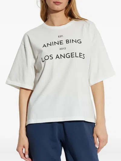 Anine Bing Graphic Print Crew Neck Short Sleeve Top In White
