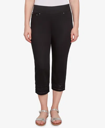 Ruby Rd. Petite Lotus Lace Soft Denim Capri Jeans In Black