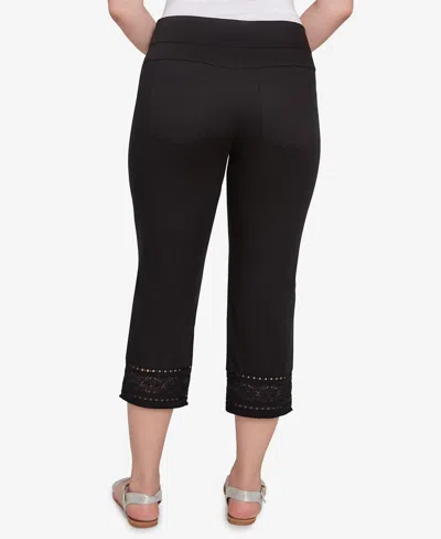 Ruby Rd. Petite Lotus Lace Soft Denim Capri Jeans In Black