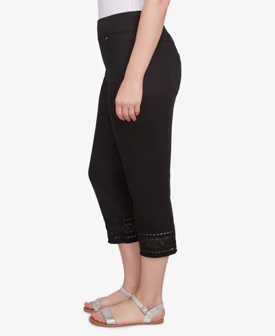 Ruby Rd. Petite Lotus Lace Soft Denim Capri Jeans In Black