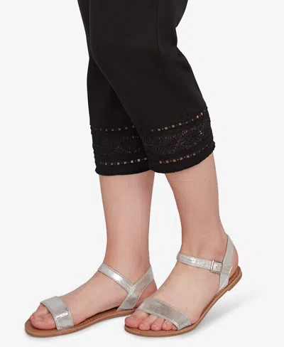 Ruby Rd. Petite Lotus Lace Soft Denim Capri Jeans In Black
