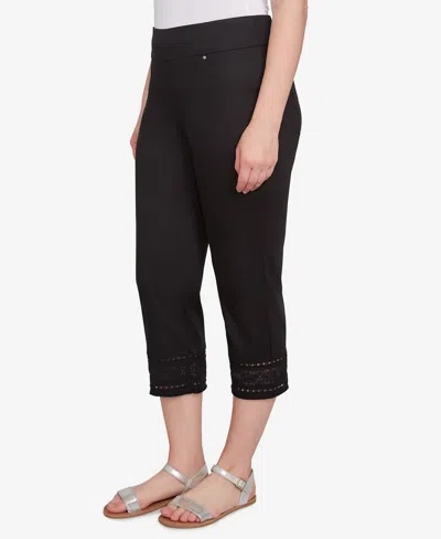 Ruby Rd. Petite Lotus Lace Soft Denim Capri Jeans In Black
