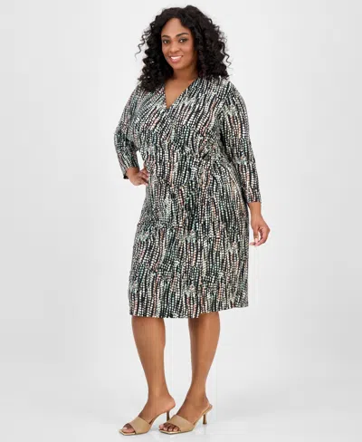 Kasper Plus Size Printed Wrap-style Dress In Multi