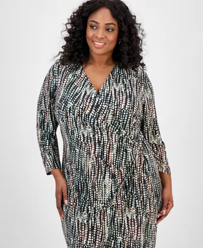 Kasper Plus Size Printed Wrap-style Dress In Multi