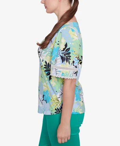 Ruby Rd. Petite Tropical Layered Print T Shirt In Blue