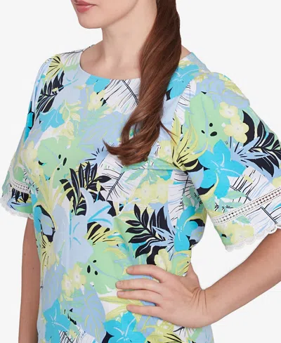 Ruby Rd. Petite Tropical Layered Print T Shirt In Blue