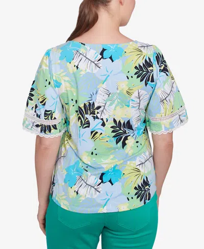 Ruby Rd. Petite Tropical Layered Print T Shirt In Blue